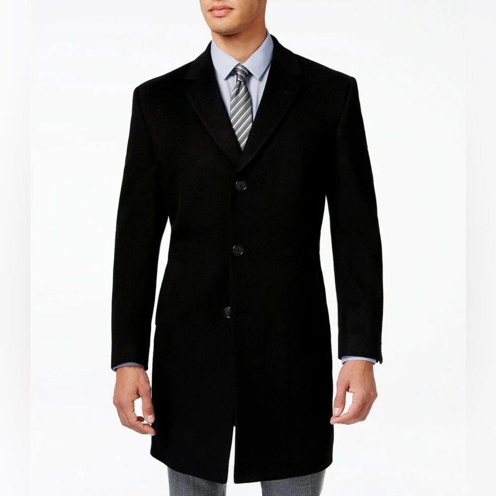 Kenneth Cole Black Wool Blend 3 Button Slim Fit Winter Coat (Academia Grandpa)